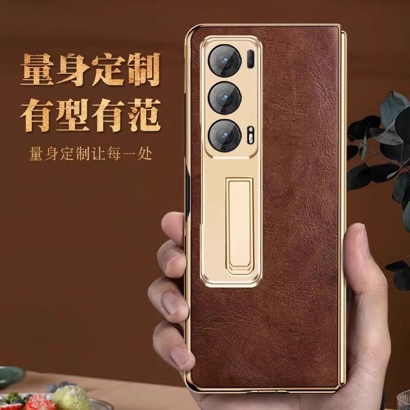 Premium Genuine Leather Case Honor Magic V2 Vs2 Foldable Phone With Built-in Stand Full Coverage Shockproof Slim Back Cover