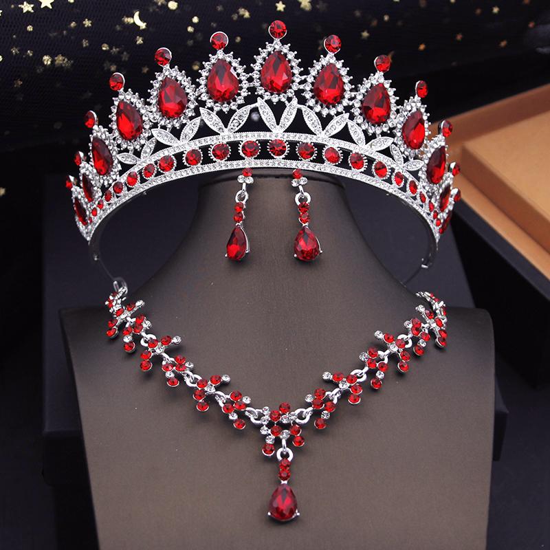Luxury Purple Bridal Jewelry Sets for Women Choker Necklace Earrings With Crown Wedding Bride Set Costume Accessories