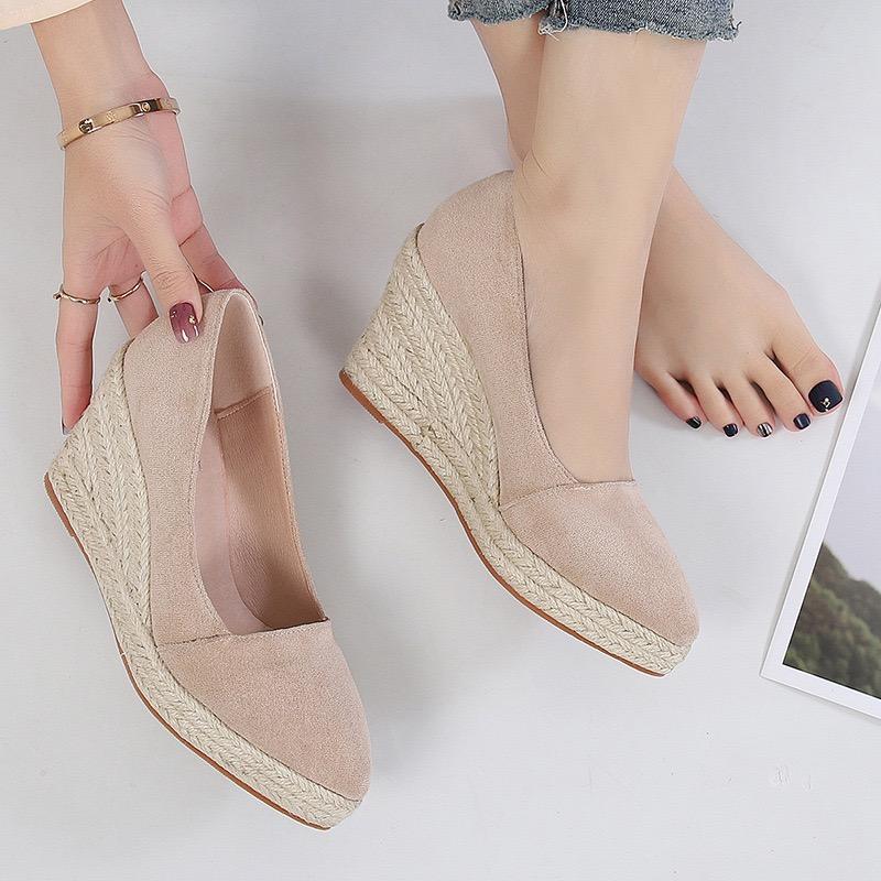 8cm Keilabsatz Komfortschuhe für Damen Luxus Sandalen Riemchen-Sandalen Espadrilles Plateau-Clogs Keilabsatz Mode Geschlossene Damenschuhe