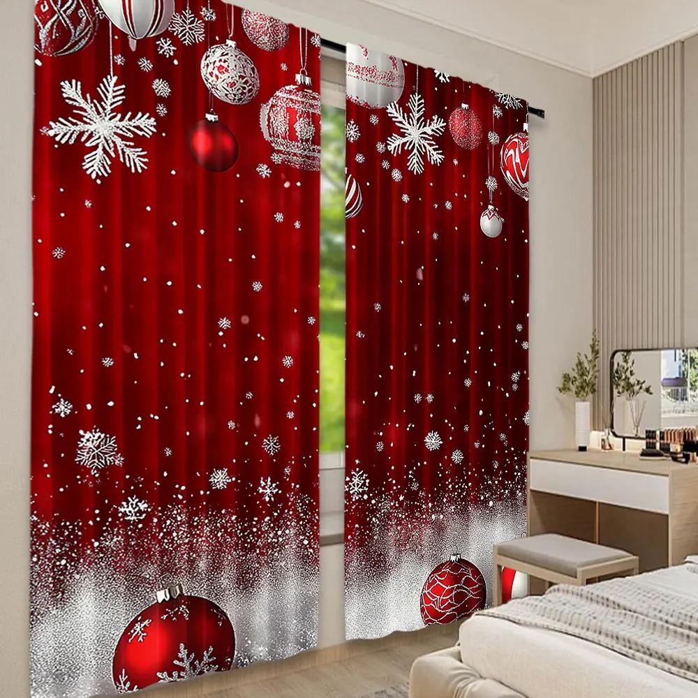 2Pcs Christmas Curtain Traditional Celebration Theme Pendant Baubles Ornate Snowflakes For Living Room Dining Room Bedroom