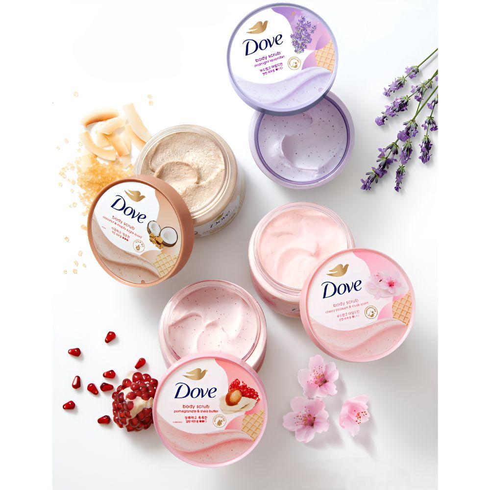 DOVE Exfoliating Body Polish 298g Scrub (Pomegranate & Shea Butter / Midnight Lavender / Cherry Blossom / Coconut & Maple Sugar)