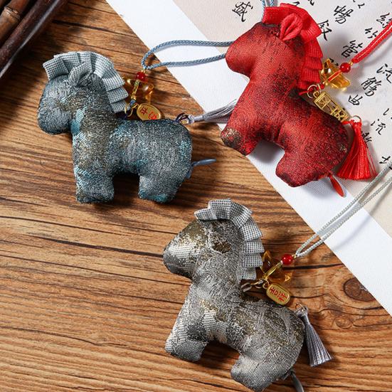 Stjärntecknet Häst Påse Traditionell Handbroderad Kinesiskt Hantverk Doftande Bilpåse Dekoration med Tofsar Och Rosetter Myggavvisande Uppfriskande