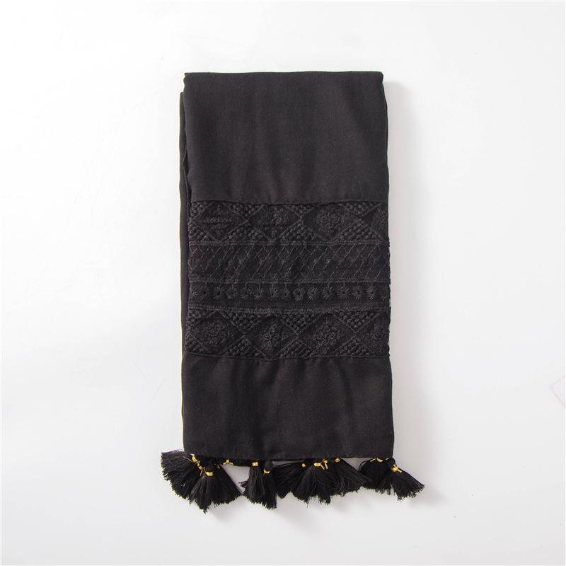 2024 Four Seasons Women'S Refreshing Literary Solid Color Elegant Scarf Lace Splicing Embroidered Silk Scarf Sunscreen Shawl Air Conditioning Scarf