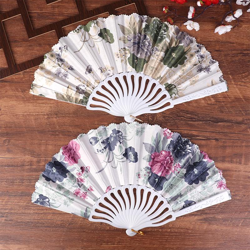 Retro Flower Printed Folding Fan Classical Dancing Fan Women Cheongsam Fan Portable Hand Held Fan Wedding Fan Decor Gifts