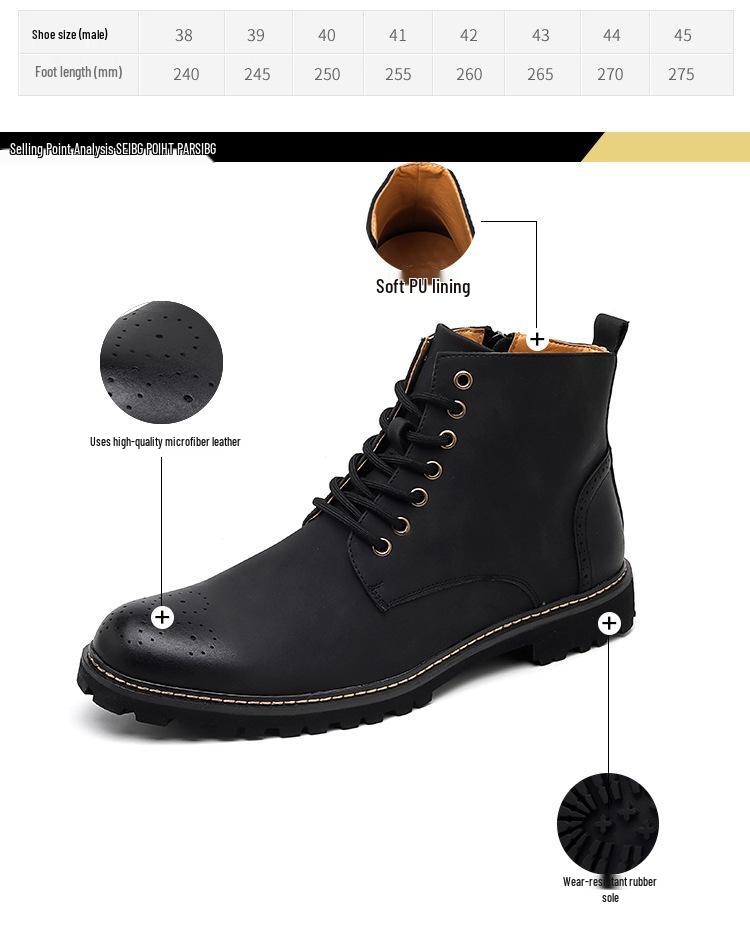 Men's Large Size Autumn/Winter Retro Leather Martin Boots – Trendy and Fashionable Work Boots