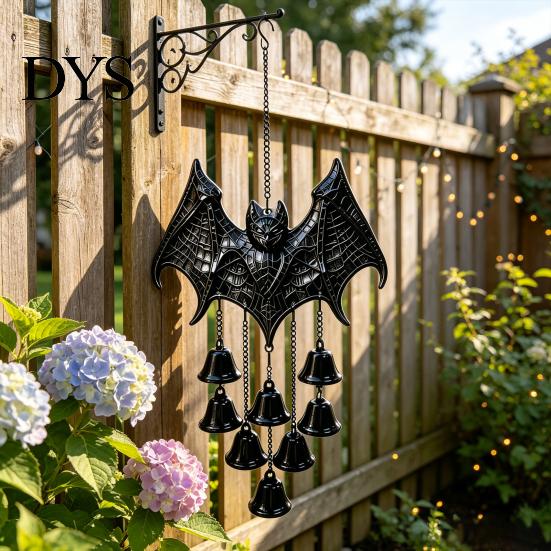 Dark Aesthetic Balcony Decorations Gothic Bat Metal Wind Chime, Halloween Hanging Ornament with Multiple Bells, 3D Three Dimensional Relief