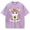 Summer Men Japanese Anime T Shirt Washed Cotton Vintage Aesthetic Cartoon Graphic Streetwear Loose Daily Tops