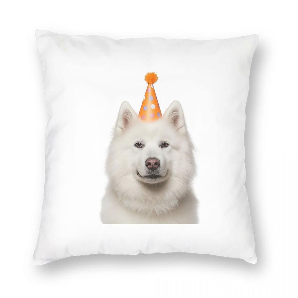 Samoyed Dog Wearing Halloween Witch Hat Square Pillowcase Pillow Cover Cushion Throw Pillow for Home Sofa Living Room