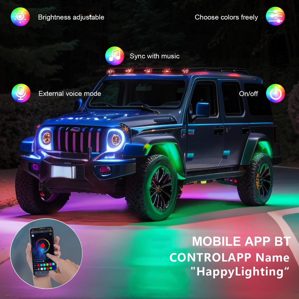 Multi-Color Led Rock Lights With  Brightness App Control And  Music Synchronization—Ideal For Suvs Atvs