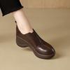 Women British Thick Sole Round Toe Leather Shoes Comfortable Sponge Sole Wedge Heel Loafers