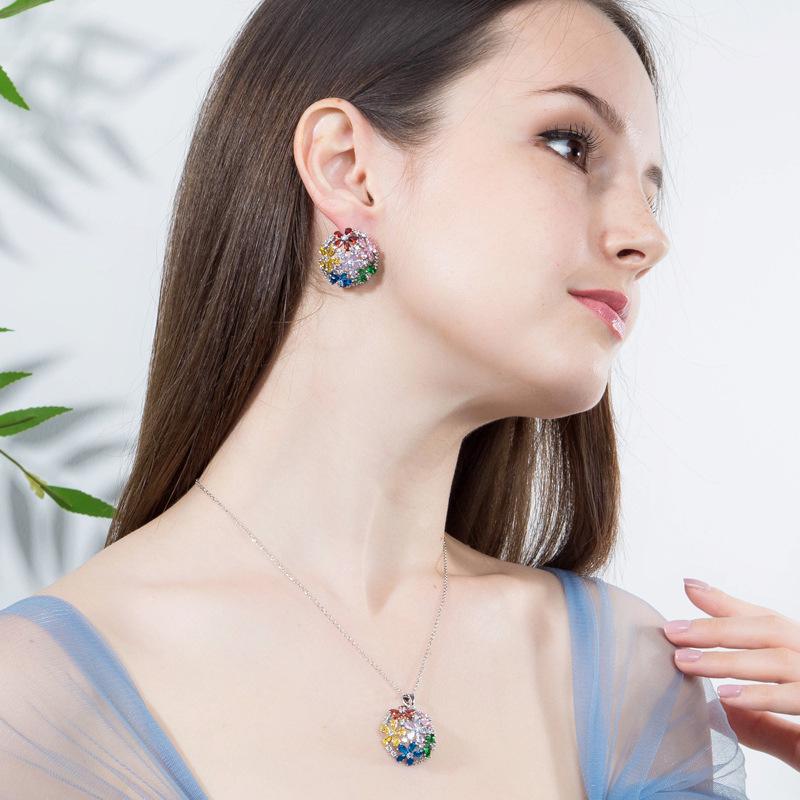 2018 Pure Needle Micro-Inlaid Zircon Necklace Earrings Set, Environmentally Friendly Electroplating