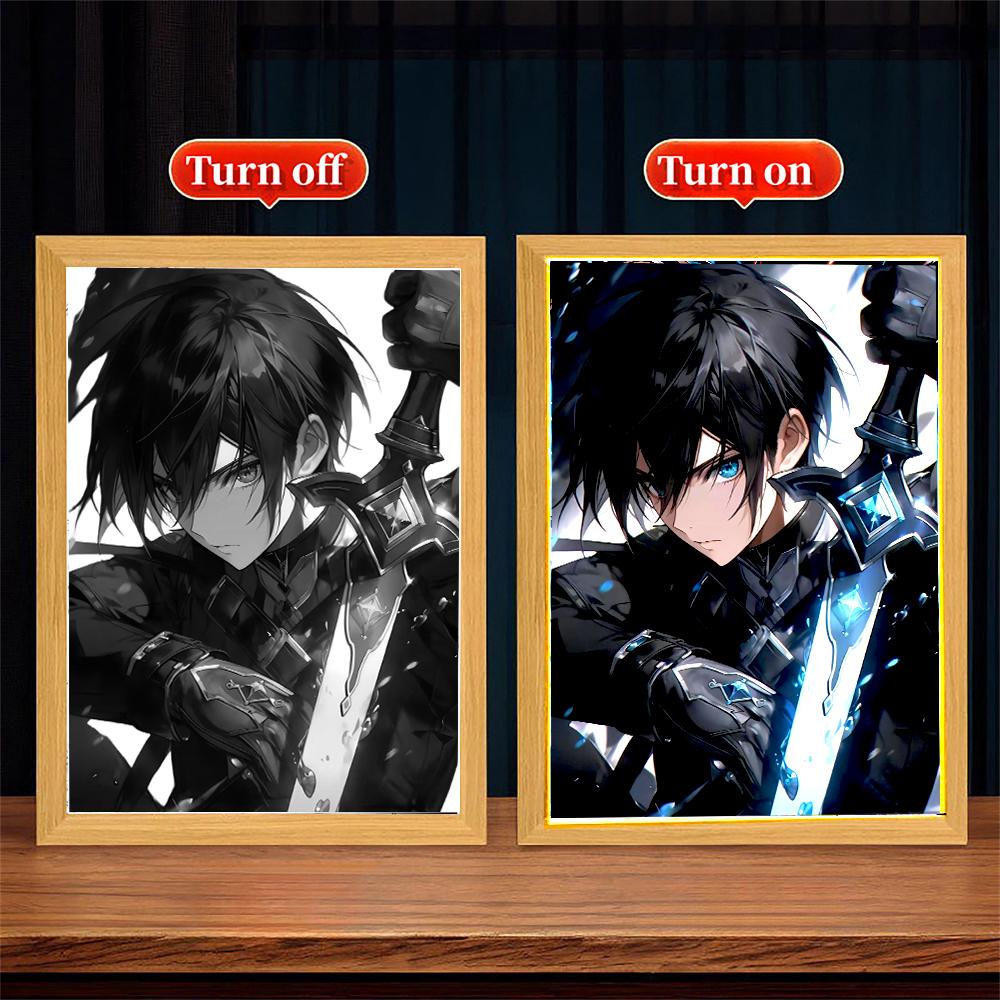 Anime Figure Sword Art Online Light Painting Photo Frame Kirito Figure Led Lamps Home Bedroom Tabe Decor Birthday Gift moon Lamp
