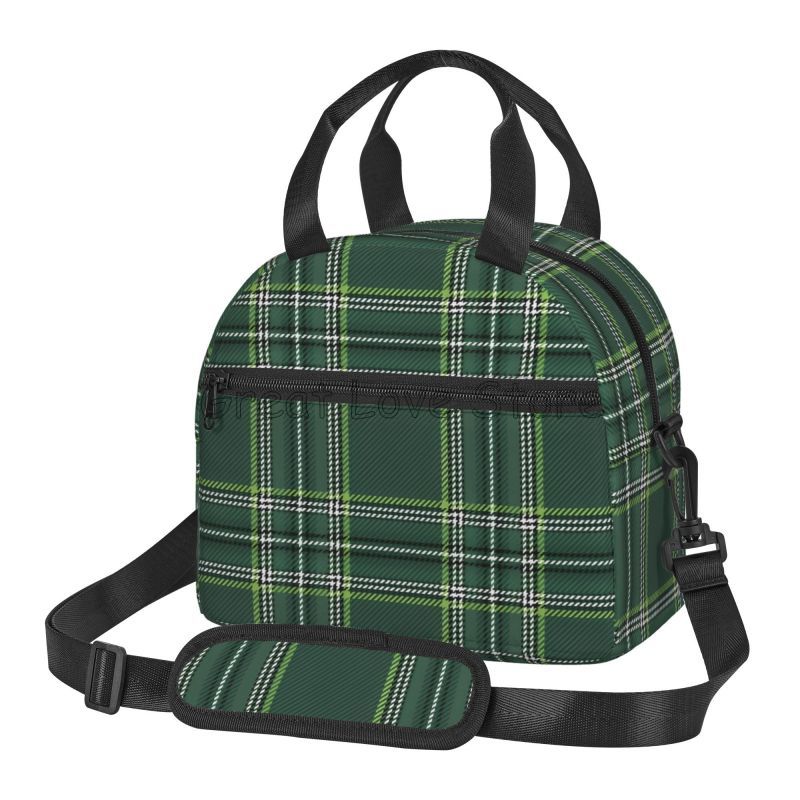 Custom GTI Tartan Insulated Lunch Bag Portable Thermal Lunch Box for Work Travel Reusable Bento Tote with Adjustable Shoulder