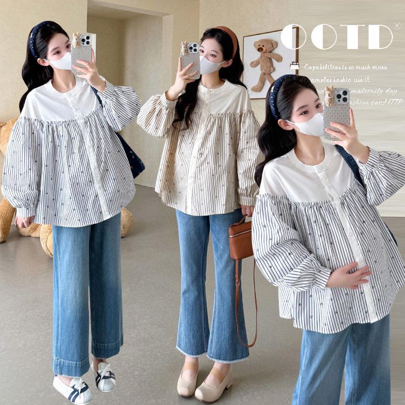 2026 Spring Maternity French-Korean Ruffled Doll Shirt XL