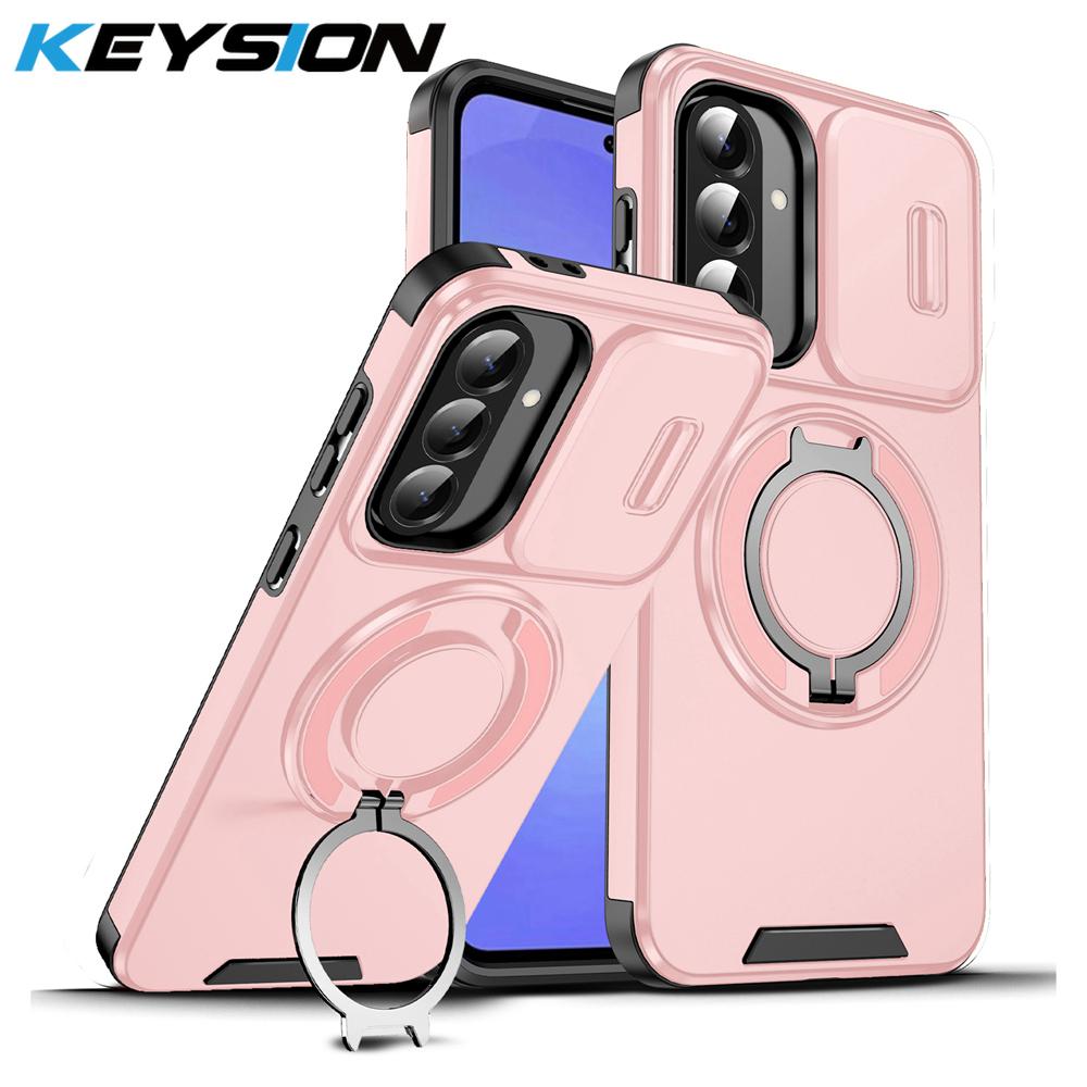 KEYSION 360° Ring Stand Phone Case for Samsung A56 5G A36 A26 5G Slide Camera Protection Magnetic Shockproof Cover for Galaxy A16 4G 5G
