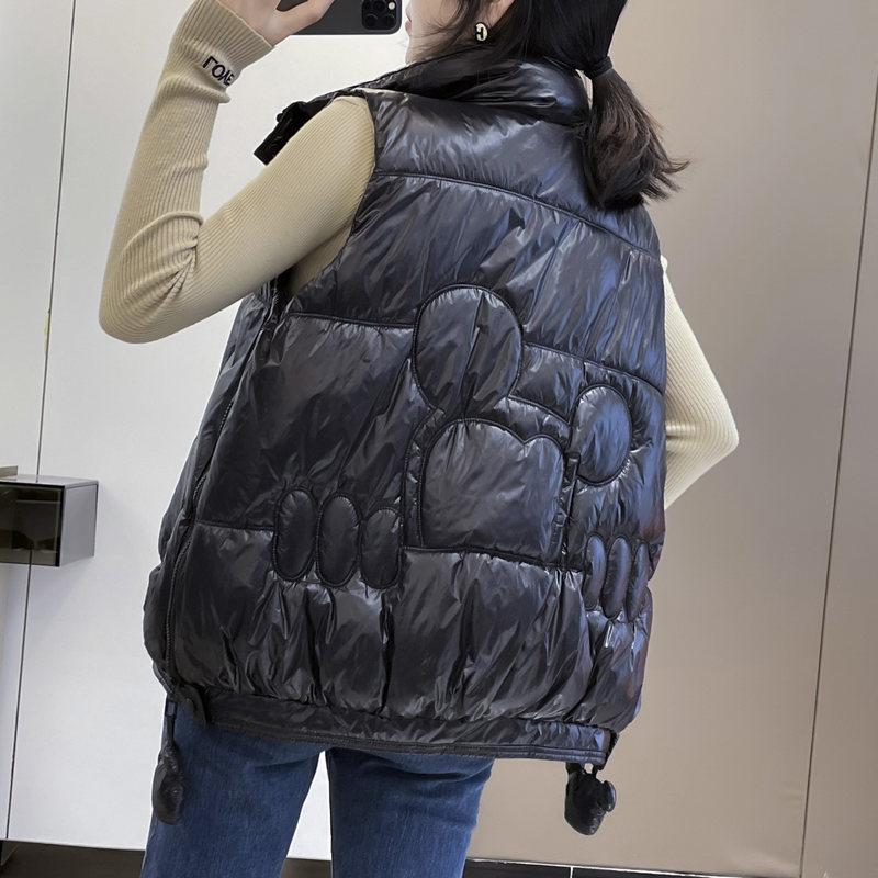 Down cotton vest women's European station autumn and winter new glossy versatile down cotton vest outer vest jacket