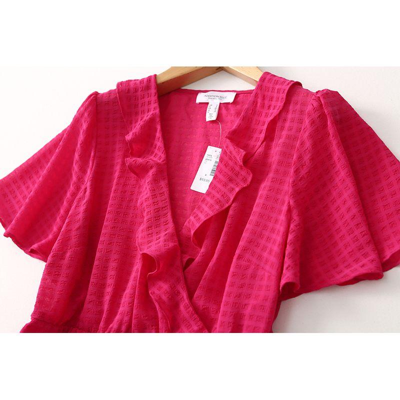 Foreign Trade Original Order Simple Graceful Wooden Ear Polka Dot Short Sleeve Chiffon Shirt Blouse Side Lace-up Plus Size Women's Clothing