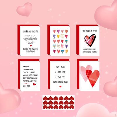 12x Valentines Day Cards Valentine's Greeting Funny with Envelope Heart Blank Note