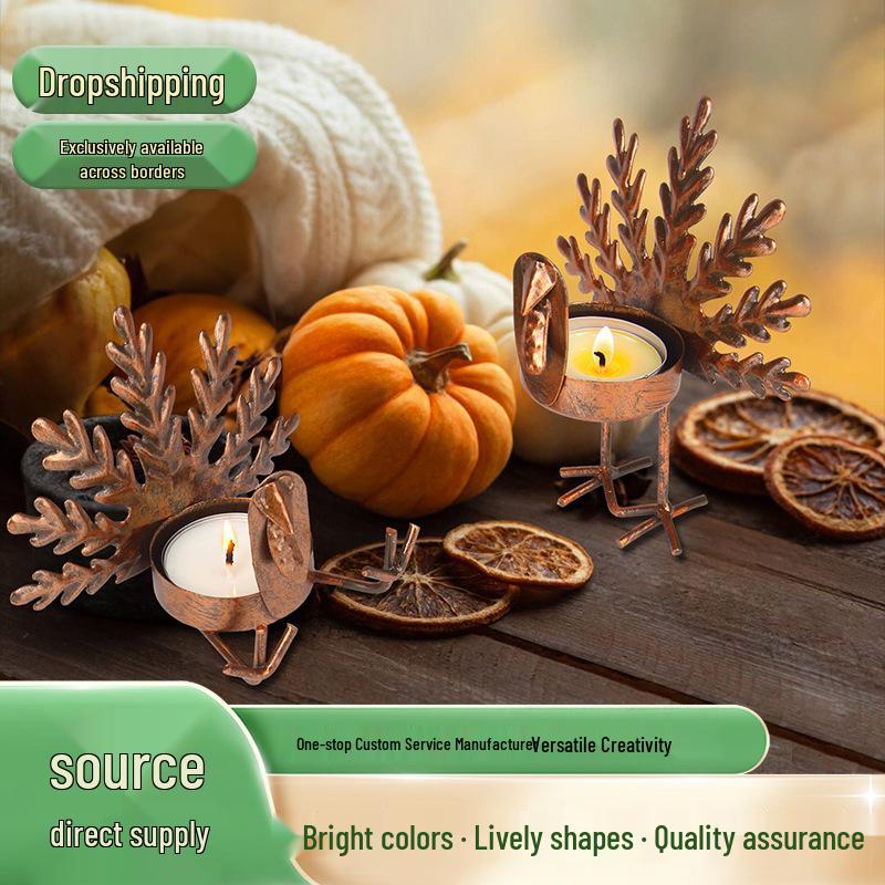 Metal Turkey Tealight Candlestick Thanksgiving Decoration