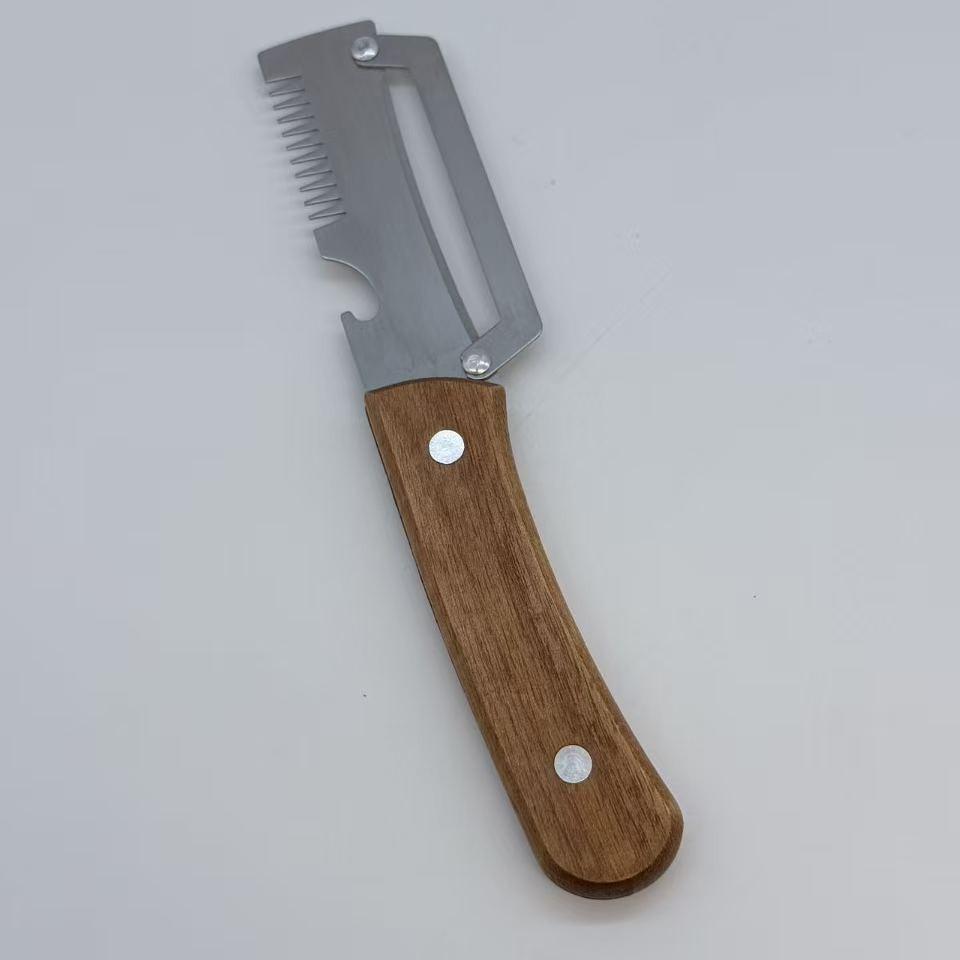 Multi-functional Wooden Handle Stainless Steel Peeler & Melon/Scallion Slicer