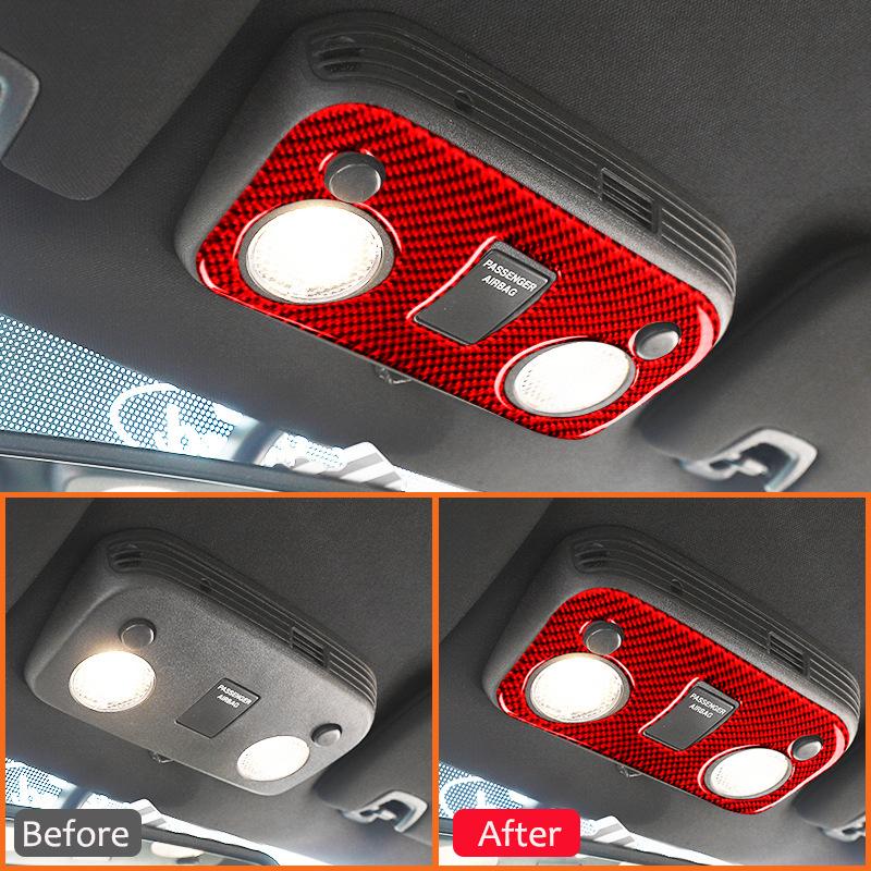 Carbon Fiber Car Roof Reading Light Panel Book Lamp Trim Frame Decoration Sticker For Ford Mustang 2015- Interior Parts