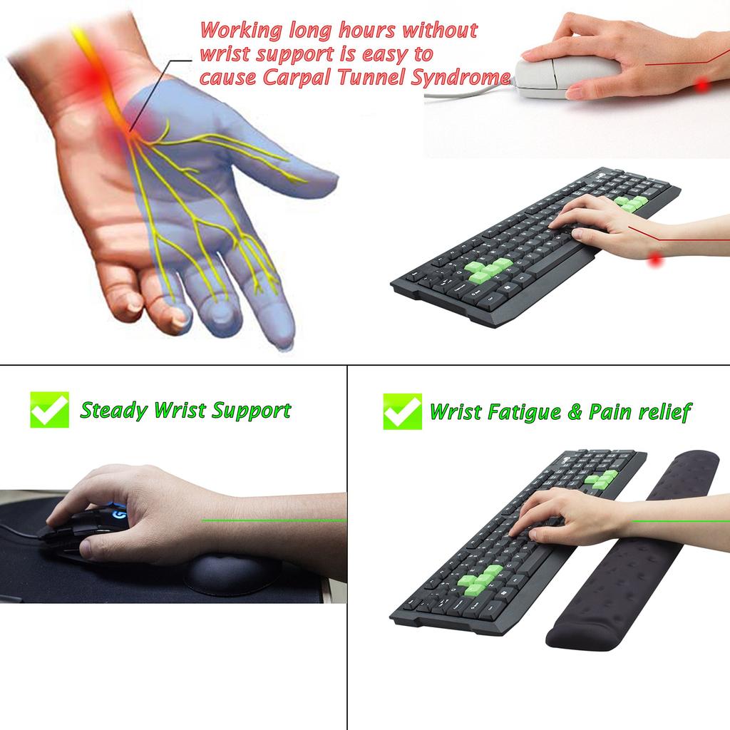 BRILA Memory Foam Mouse Keyboard Wrist Rest Support Pad Cushion Set for Computer Laptop Office Work PC Massage Hole Design for Easy Typing & Gaming,
