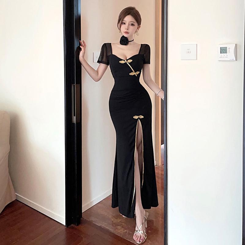 Women's New Chinese Improved Cheongsam Waist Split Dress