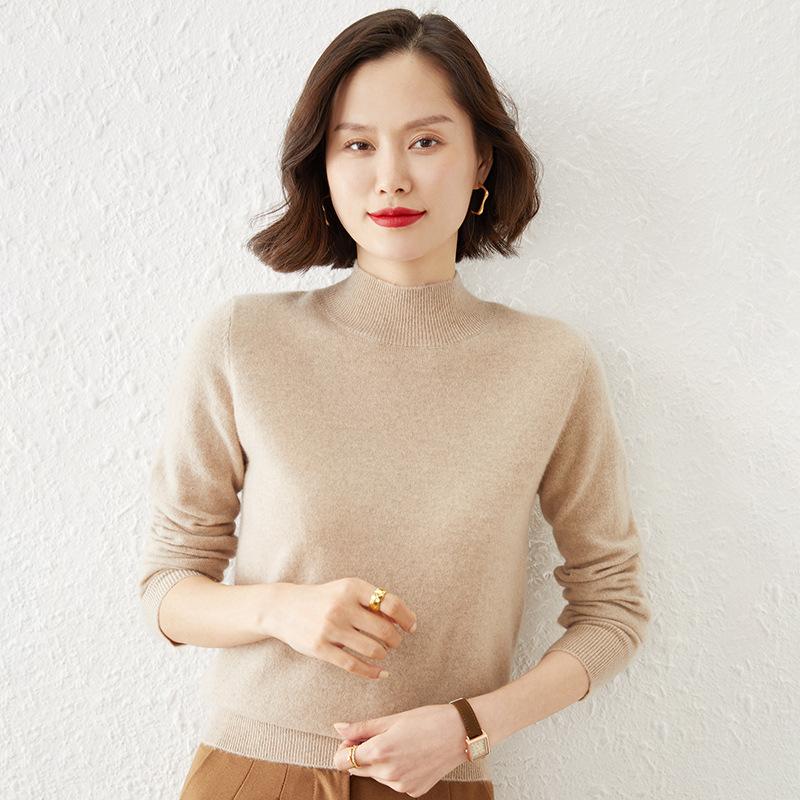 Autumn and Winter Woolen Women's Half-turtleneck Bottoming Shirt Sweater Solid Color Sweater Women's Plus Size