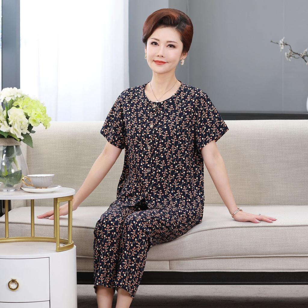 Women's Pajamas Short Sleeve Long Pants Loungewear Button Cardigan Set
