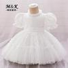 Girls' White Lace Christening Gown - First Birthday Princess Dress
