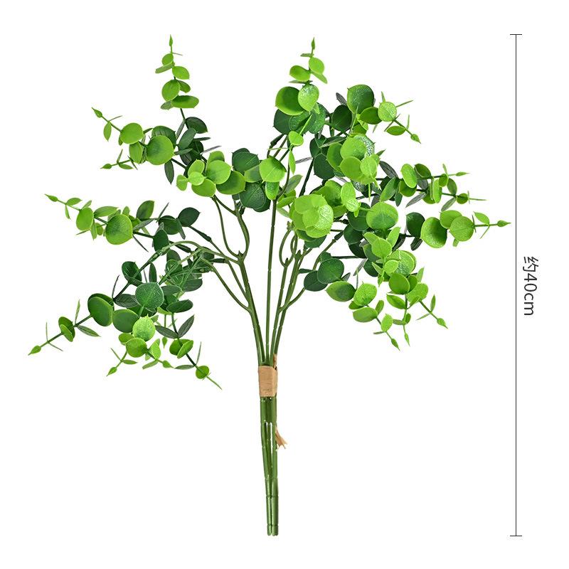 5-Fork Simulated Eucalyptus Leaf Handwritten Bouquet, Plastic Green Plants, Flower Arrangement Decorative Plastic Fake Flower