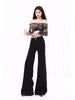 American Low-Waisted Slimming Black Flare Jeans - Cute Casual Wide Leg Duster Pants