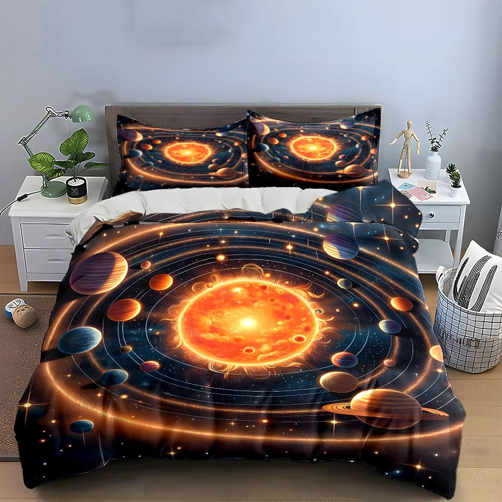 Solar System Decorative Art Set Soft Comfortable Duvet Cover Bedding Set Included 1*Duvet Cover & 2*Pillowcases, Gift