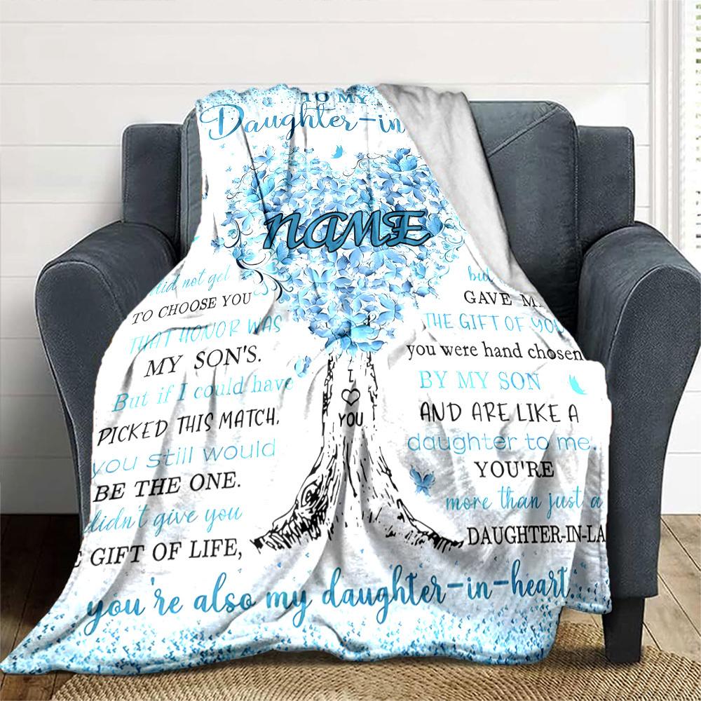 Tree Of Love Daughter Gift Lightweight Personalized Blanket Customize Your Name Durable Comfort Versatile For Sofa Couch Office Bed Picnics Four