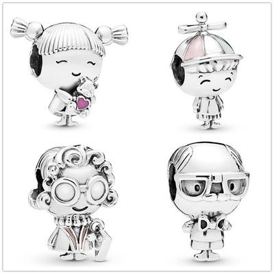 925 Sterling Silver Girl with Pigtails Propeller Hat Boy Grandparents  DIY Fine Bead Fit Original Pendant Charm Bracelet Jewelry