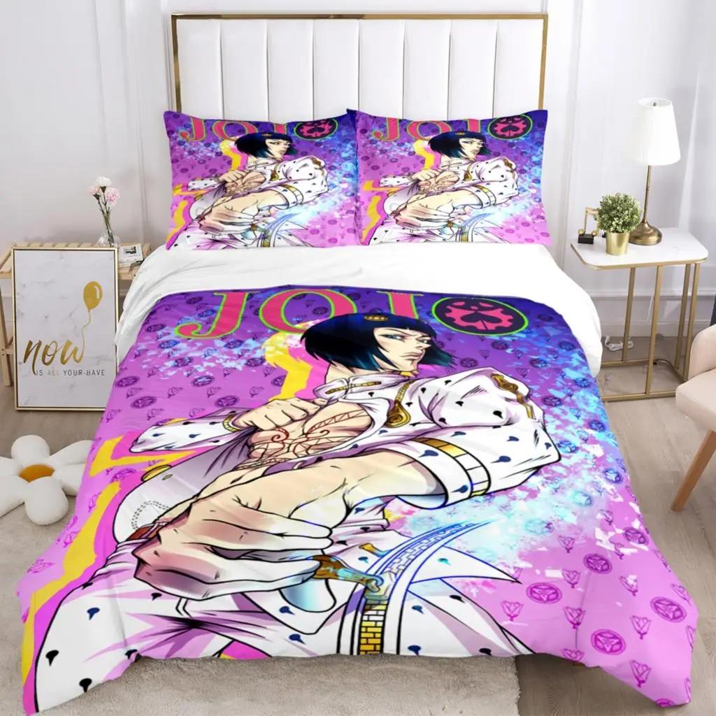 JOJO Anime Druck 3-teiliges Bettwäsche-Set Für Jungen Erwachsene Bettbezüge Kissenbezüge Modische Bettwäsche Geschenk