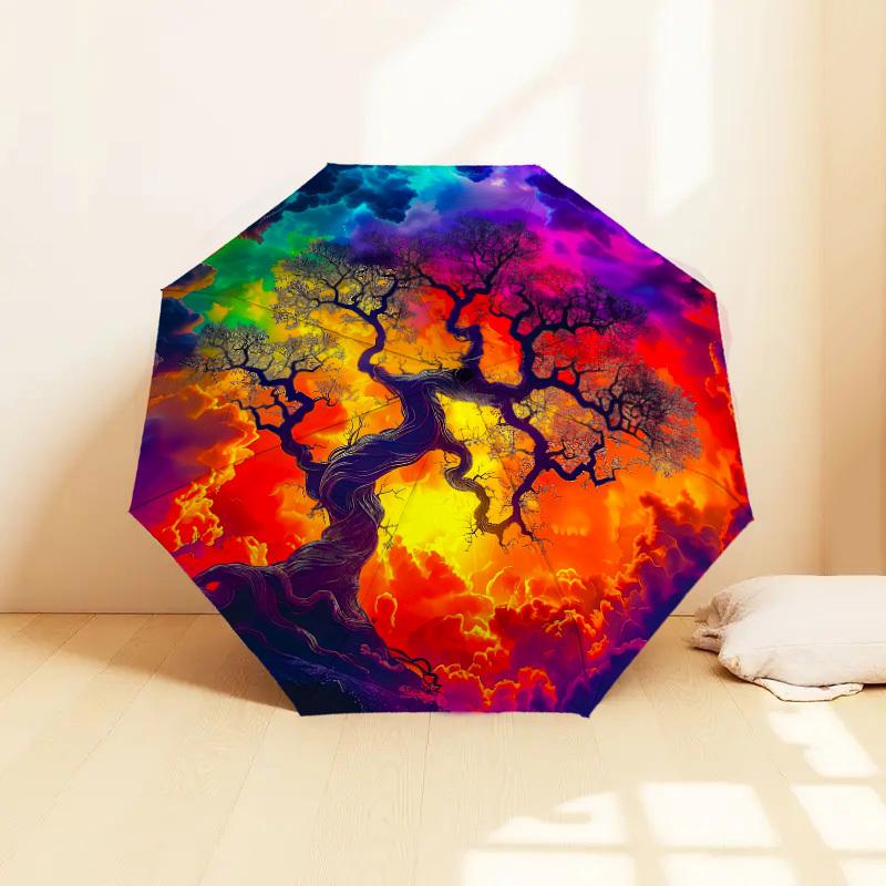 1PC Tree of Life Cosmic Art Pattern Small Travel Automatic Folding Umbrella, Compact Windproof Umbrella, Automatic Open/Close ,Gift-091533