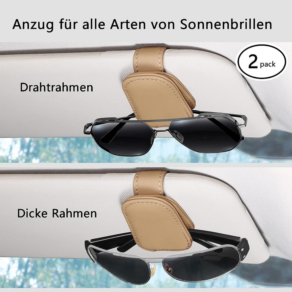 2 Pack Glasses Holder for Car Sun Visor, Genuine Leather Car Visor Accessories, Sunglasses Holder, Magnetic Sunglasses Holder, Ticket Clip