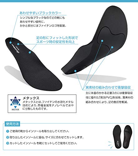 Phiten Metax Cup Insole, Sizes 24.5-26.0cm, Black, 0420TI464004