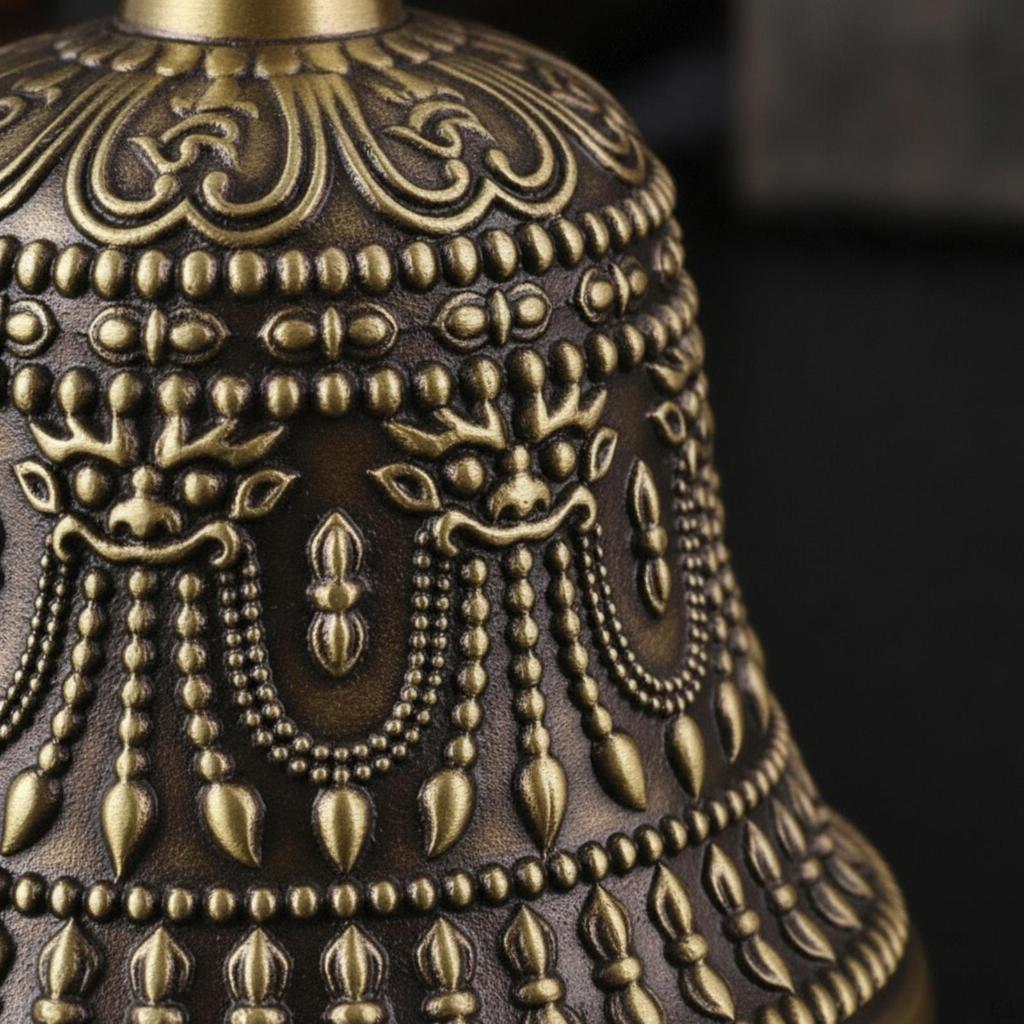 Handheld Copper Hand Bell | Vintage Style Design, Embossed, with Handle, for Home Decor