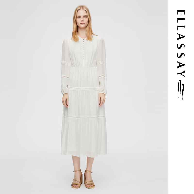 ELLASSAY 2025 Early Spring 100% Silk Retro Hollow-Out Midi Dress