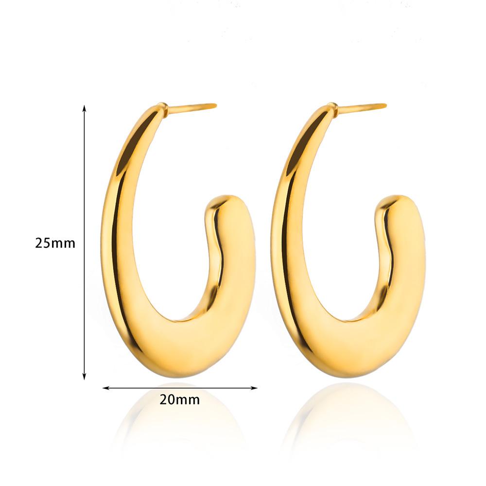 Bright Oval Egg Stainless Steel Earring for Women French Style Gold Color Stud Earring Wedding Anti Fading Jewelry Accessories