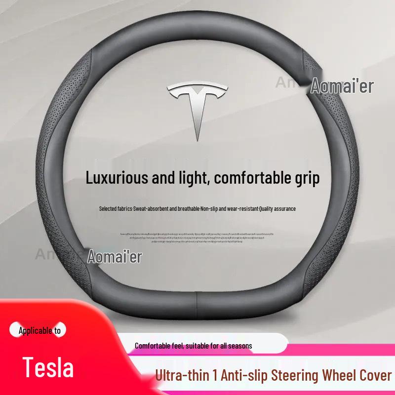 Tesla Steering Wheel Cover - Genuine Leather, Ultra-thin for Model 3 & Model Y