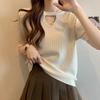Women's Ice Silk Knitted Shirt Summer Beaded Short Sleeve T-shirt Women's Hollow Top