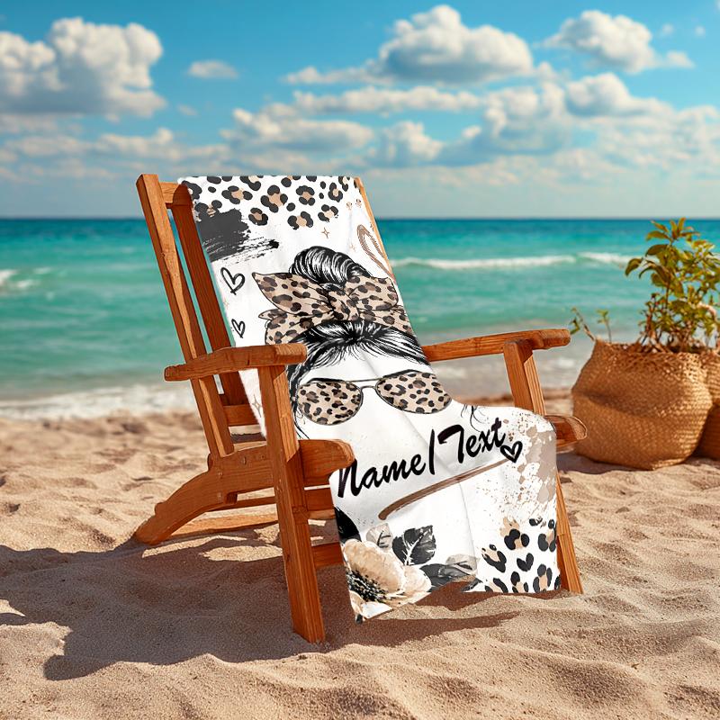 1PC Custom Name Luxe Leopard Vibes Beach Towel Highly Absorbent And Sand-Resistant Towel for Swimming, Pool, Yoga, And Travel Lightweight