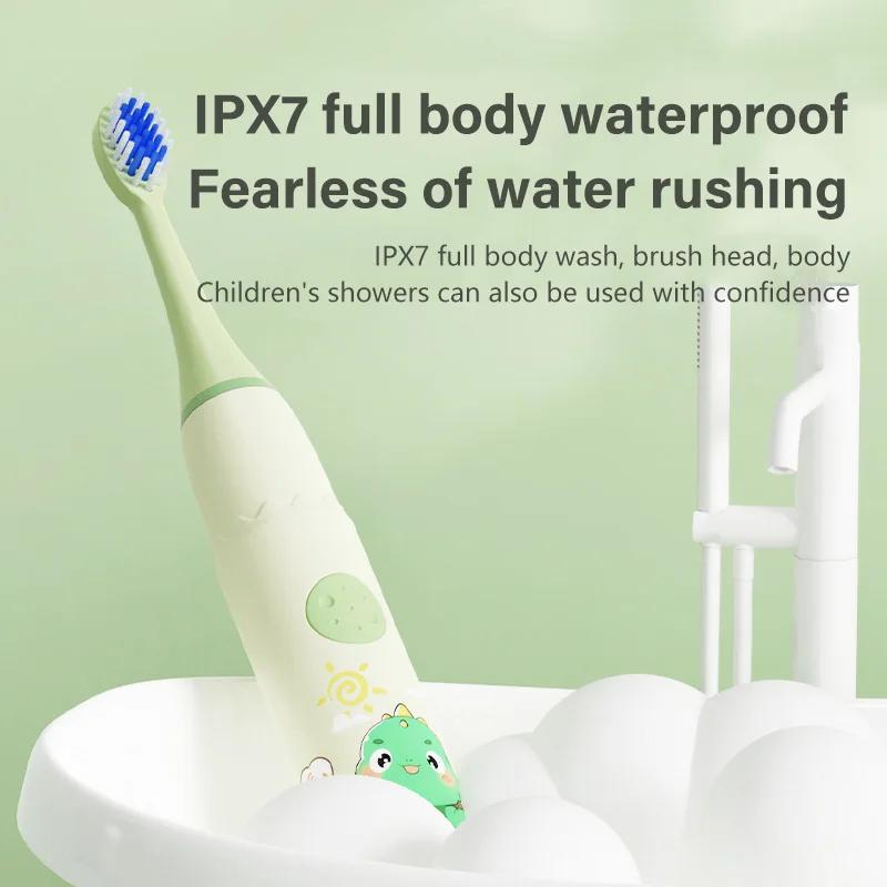 Spazzolino elettrico sonico per bambini IPX7 impermeabile, colorato, con cartoni animati, per uso da parte dei bambini, setole morbide sostituibili con testine per spazzolino da denti