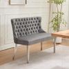 Velvet Dining Loveseat Bench, Tufted Bench w/Handmade Buttons, Wing Back, Brushed Silver Stainless Steel Legs, Mid Century Modern,Gray,DE1702GY