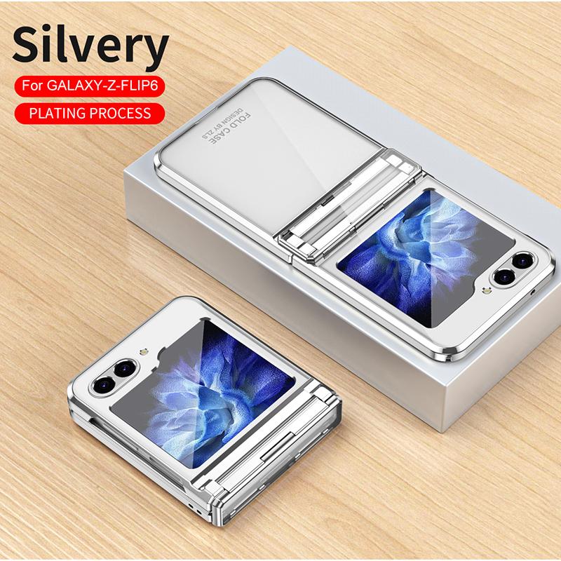 Luxury Clear Plating Case For Samsung Galaxy Z Flip 6 5G ZFlip6 Flip6 Protection Folding Shockproof Hard Plastic Phone Cover