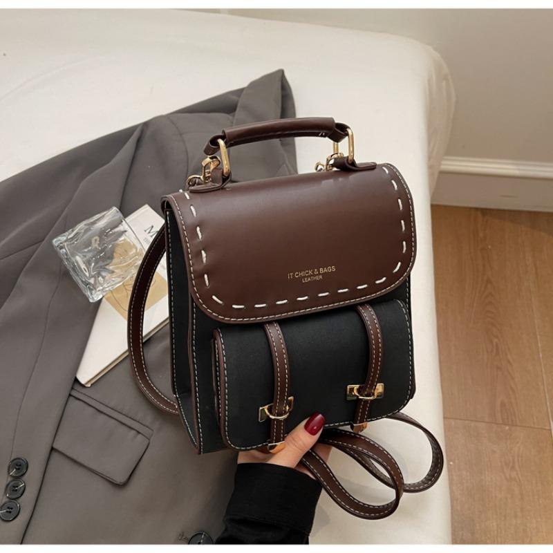 A High-end Color-blocking Bag with A Retro School Style and A Small Book Backpack