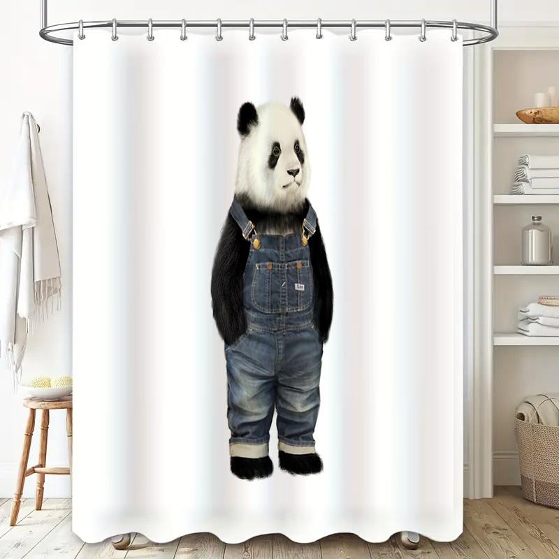 Cute Panda Bathroom Shower Curtain Sets Waterproof Forest Animal Decor Hippie Wall Art Home Decor Farmhouse Style Modern Black W